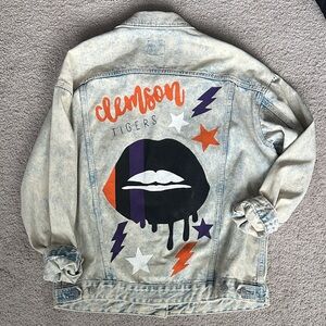 Clemson Tigers Custom-Painted Denim Jacket- Size Medium